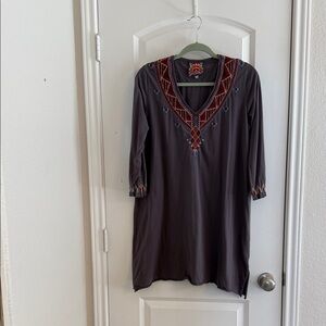 Johnny Was Dark Gray Embroidered Long Sleeve Dress